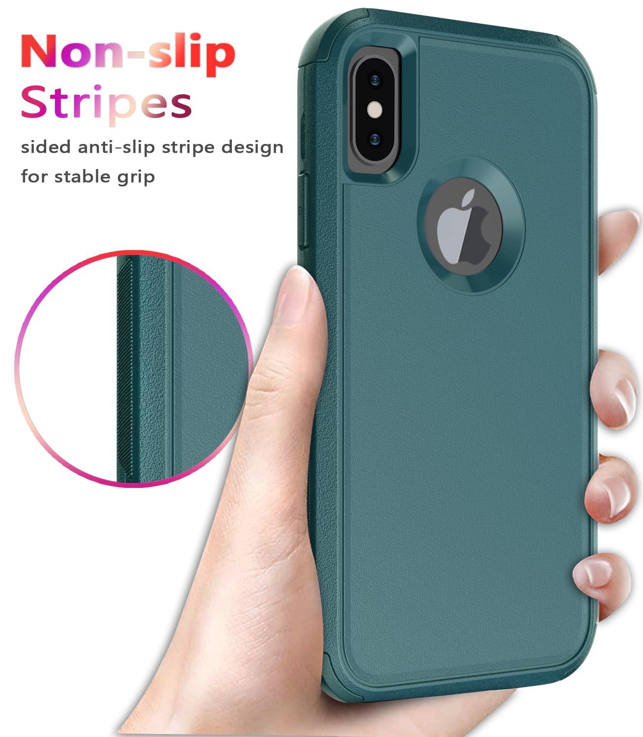 Shockproof Heavy Duty Phone Case for iPhone X/XS - Diverbox Protective Cover with Tempered Glass Screen Protector | Waterproof, Drop Proof Case for Outdoor, Sports & Daily Use (Dark Green)