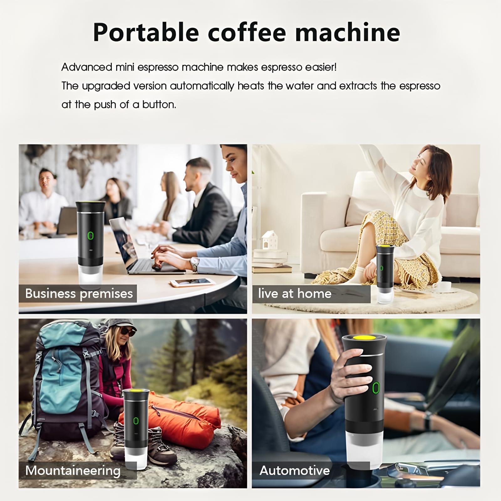 Portable Electric Espresso Machine - Rechargeable Mini Travel Coffee Maker with Self-Heating for Car, Camping, Home & Office | Compact & Fast Brewing | Perfect for Travel, Road Trips & Outdoor Adventures (Gray)