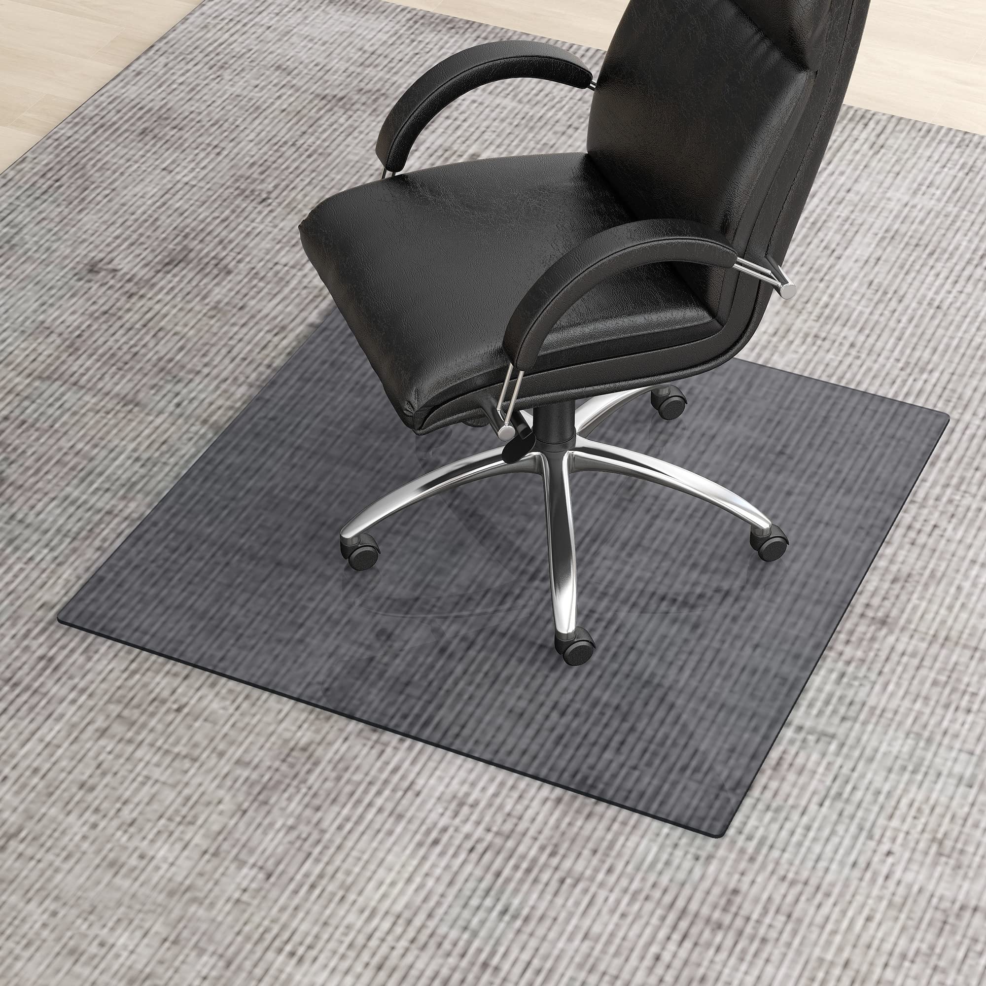 Premium Tempered Glass Chair Mat for Carpet & Hardwood Floors - 36