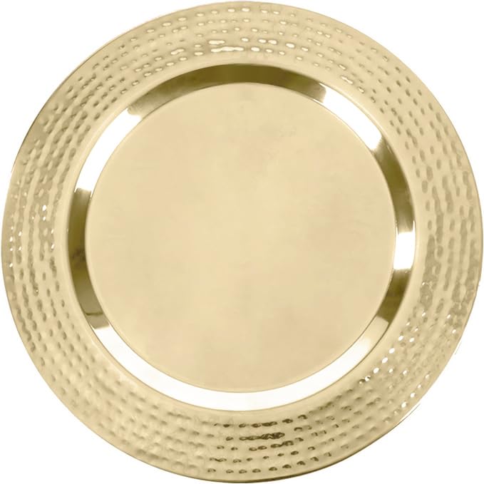 6-Pack 13 Inch Gold Stainless Steel Charger Plates with Hammered Rim - Elegant Dinner Plate Chargers for Weddings, Parties & Formal Dining - Durable & Stylish Table Setting