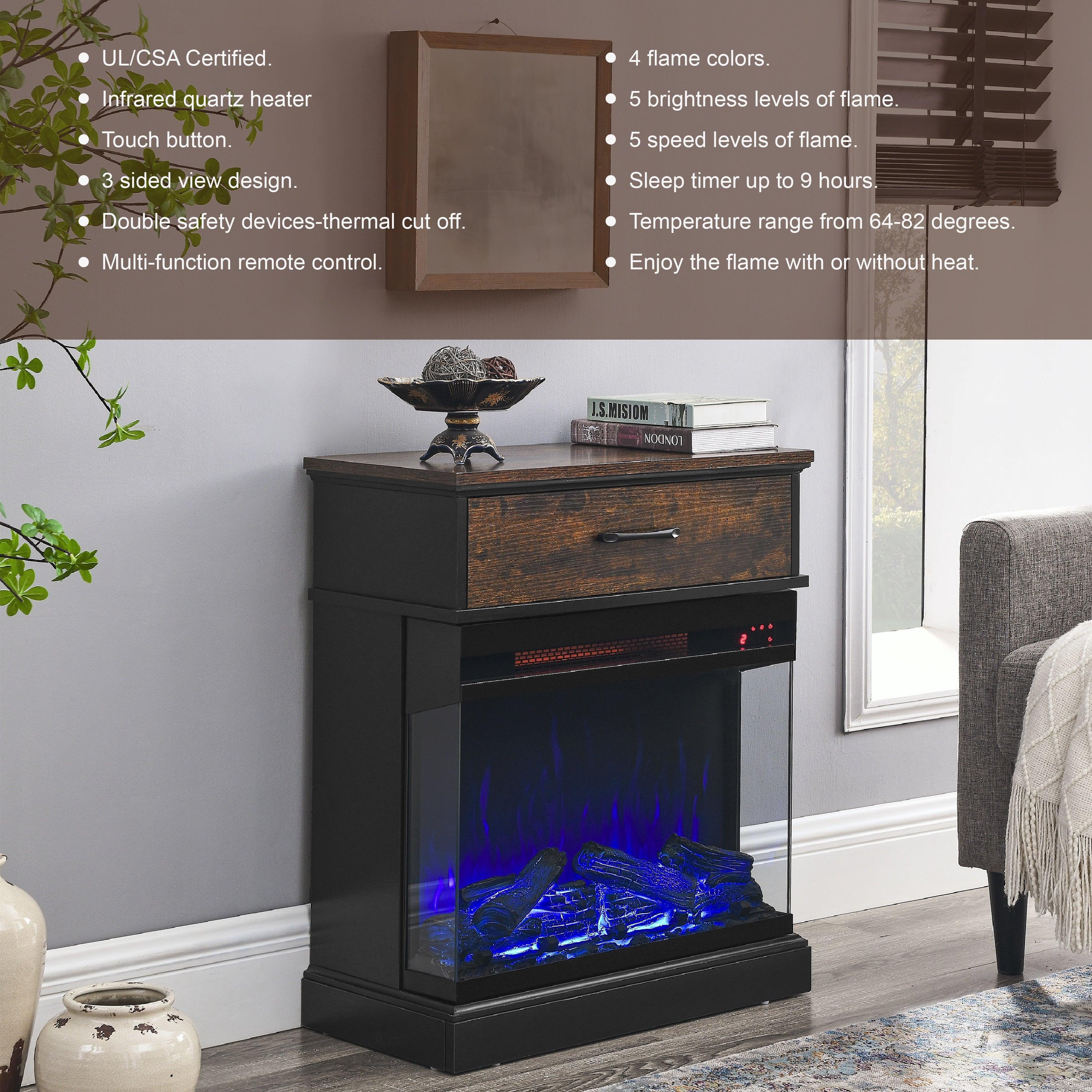 25 Inch Modern Stand Side Table with 3-Sided Glass Electric Fireplace - Perfect for Living Room, Bedroom & Office Heating & Decor
