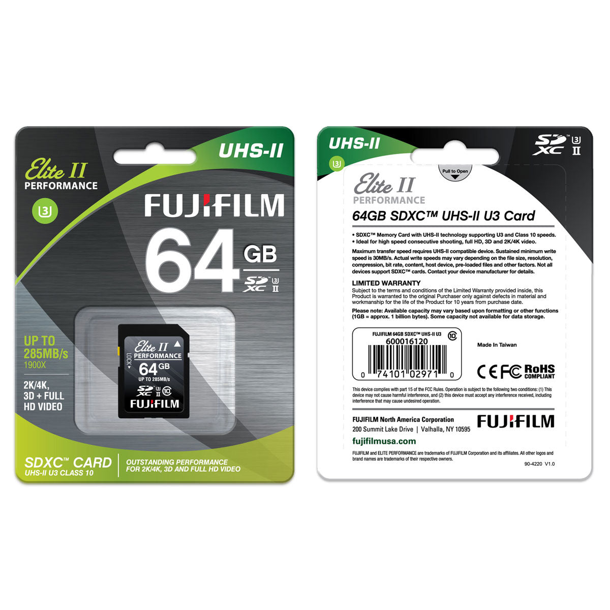 Fujifilm 64GB Elite II Performance UHS-II SDXC Memory Card - High-Speed for DSLR Cameras, 4K Video & Professional Photography