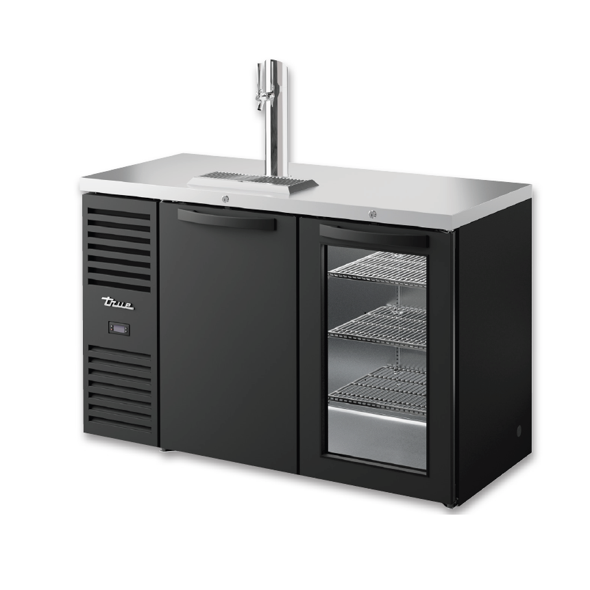 True 52 Draft Beer Refrigerator - Commercial Dual Zone Kegerator with 1 Glass & 1 Solid Door - Perfect for Bars, Restaurants, and Home Brewing (Model TDR52 RISZ1 L B SG 1)