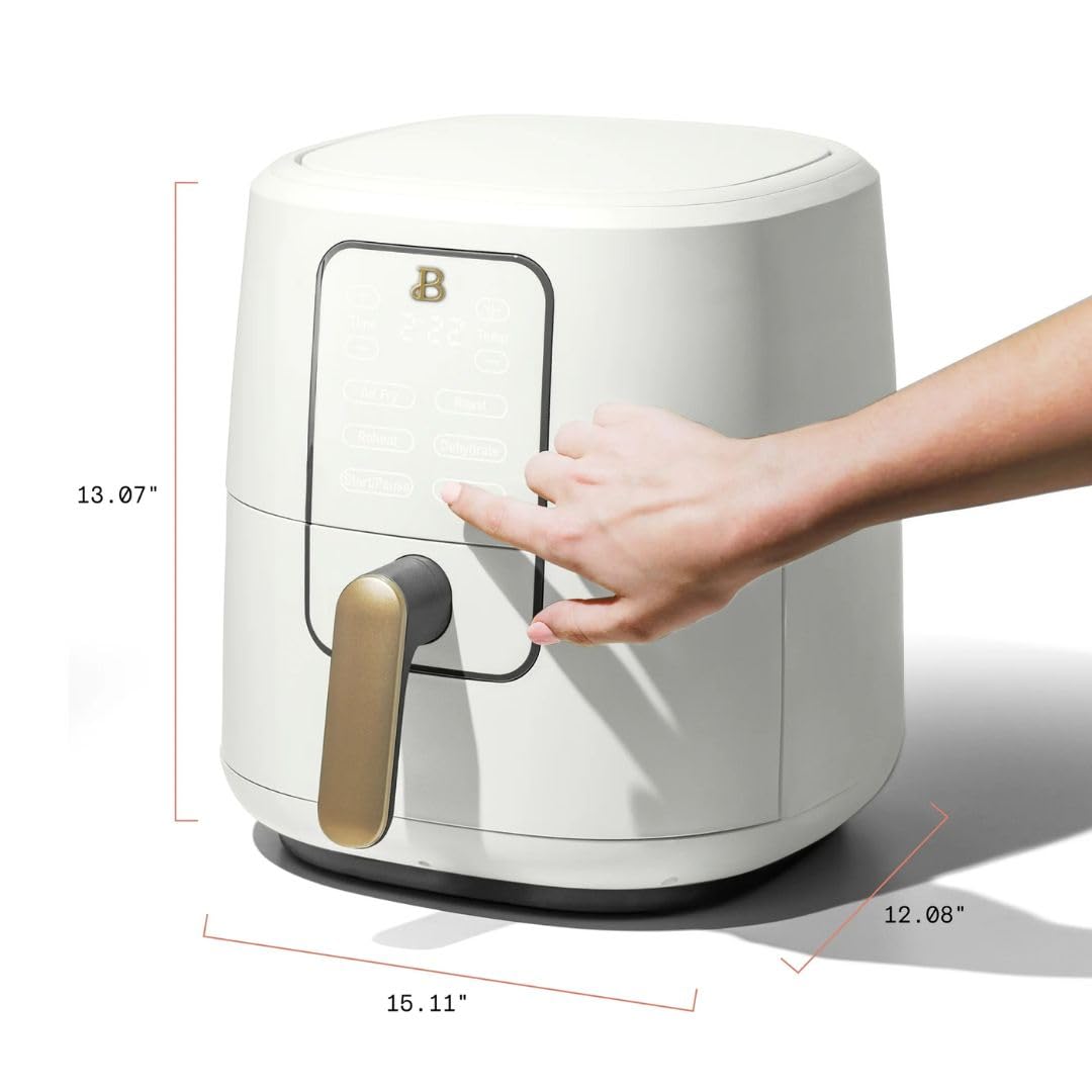 6 Qt Air Fryer with TurboCrisp Technology - Touchscreen Control, Adjustable Temp 175°F-400°F, Nonstick Basket, Fast & Even Cooking - Perfect for Family Dinners, Meal Prep & Healthy Snacks - White Icing Design