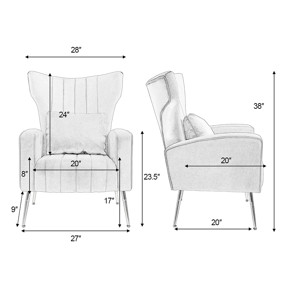 X-VOLSPORT Velvet Accent Chairs Set of 2 - Mid Century Modern High Back Living Room Chairs with Waist Pillow & Gold Metal Legs - Upholstered Armchairs for Bedroom, Club, Office & Lounge (Blue)