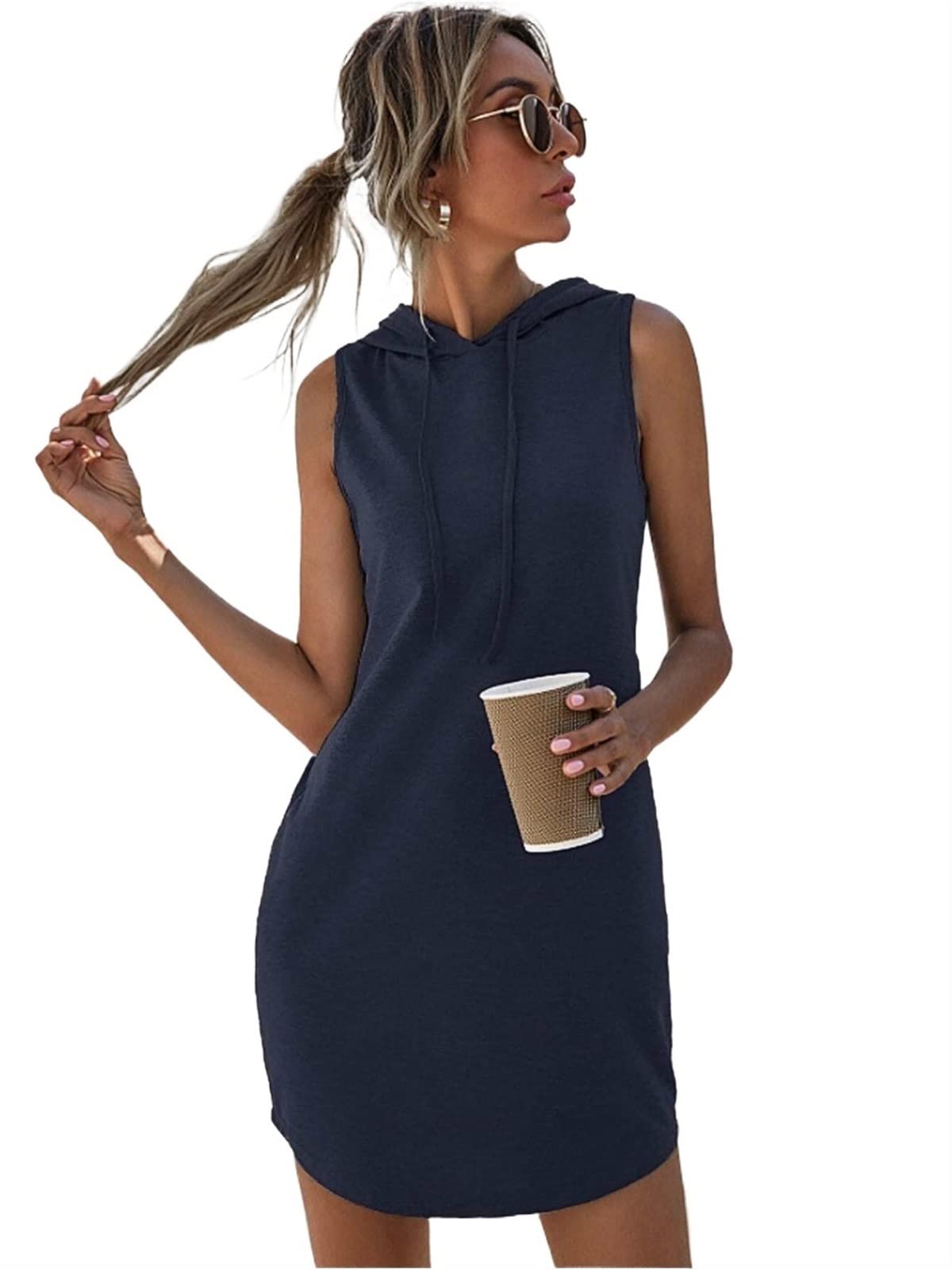 Women's Summer Short Dress - Sleeveless Hooded Drawstring Sexy Mini Dress for Beach, Party & Casual Outfits