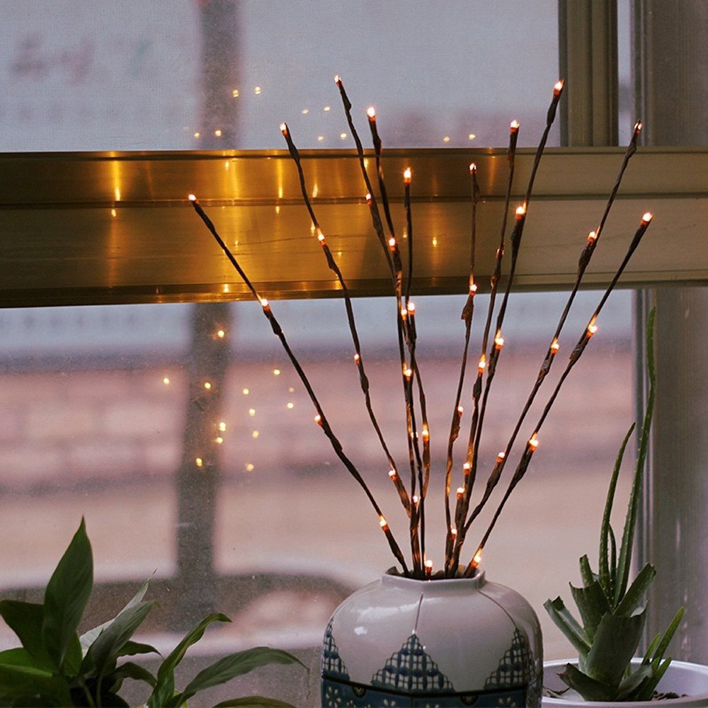 LED Willow Branch Lamp with 20 Warm White Bulbs - Floral Fairy Lights for Home, Christmas, Party & Garden Decor - Perfect for Indoor/Outdoor Holiday Lighting & Romantic Ambiance