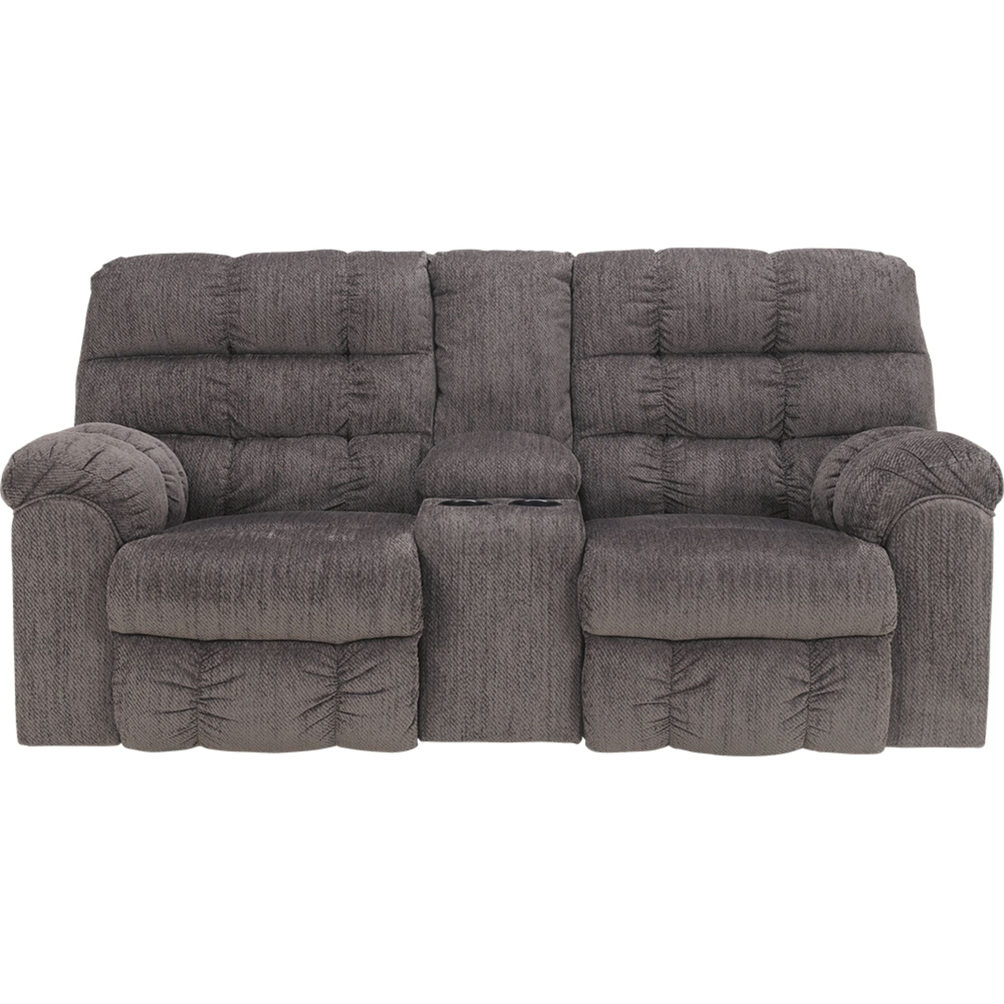Acieona Reclining Loveseat with Console in Slate - Modern Small Space Living Room Furniture for Couples, Apartments & Cozy Spaces