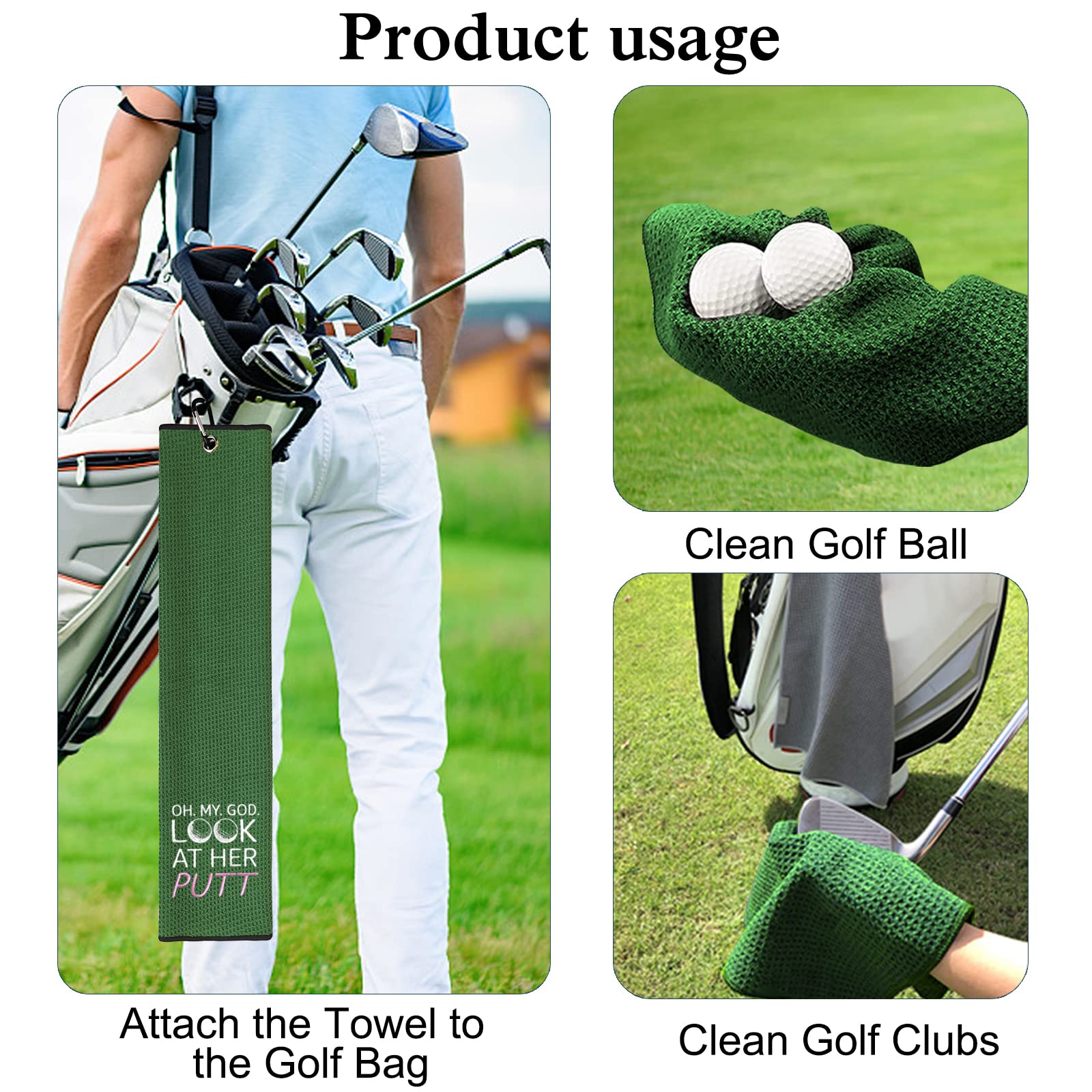 Funny Golf Towel with Clip - Embroidered Green Golf Accessory for Women | Golf Bag Towel with Humorous Design | Perfect Golf Gift for Women & Birthday Present for Golf Fans | Great for Golf Courses, Driving Ranges & Clubhouse Use