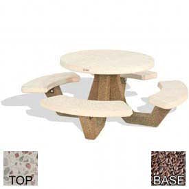 Bohlmann 42 Inch Round Concrete Picnic Table with White Top & Red Quartzite Legs - Outdoor Dining, Patio, Garden, Park, and Backyard Furniture for Family Gatherings