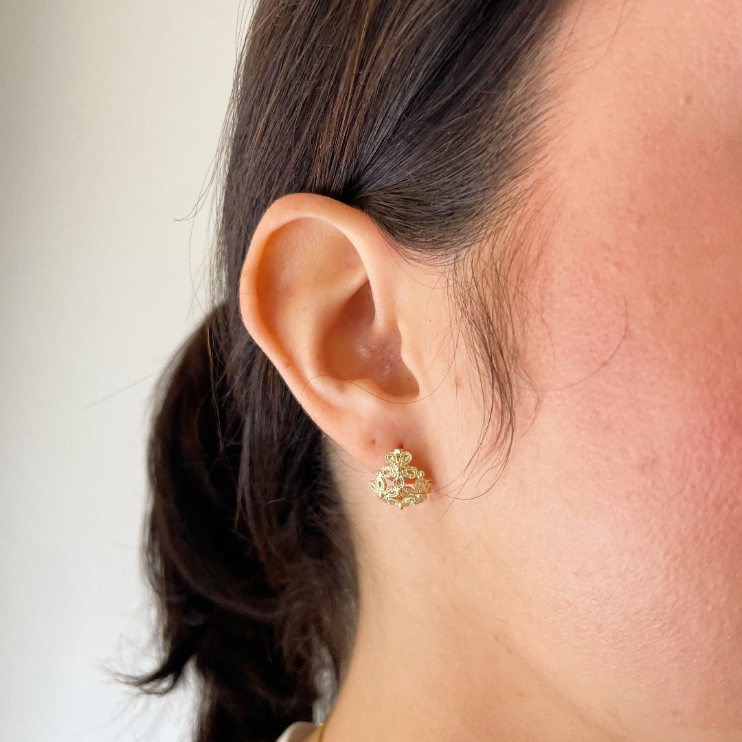 14K Yellow Gold Daisy Cluster Huggie Earrings for Women - Dainty Floral Hoop Earrings for Everyday Wear & Special Occasions