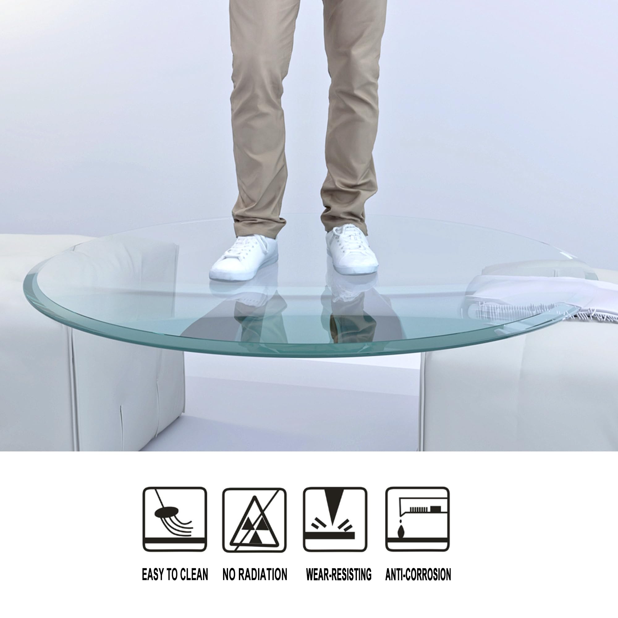 36 Inch Round Tempered Glass Tabletop - 1/2
