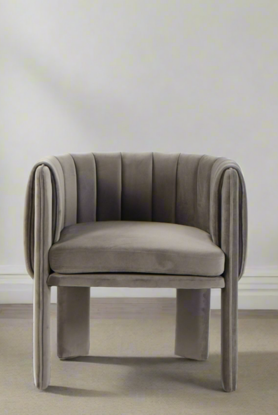 Olivia Channel Tufted Armchair Barrel Chair - Gray Upholstered Accent Chair for Living Room, Bedroom, or Office - Comfortable Lounge Chair with Button Tufting and Sturdy Wooden Legs