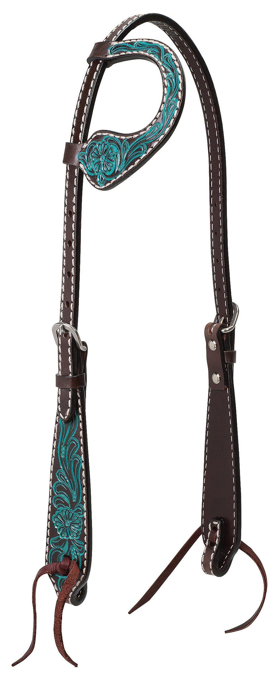 Handcrafted Turquoise Flower Slide Ear Headstall - Dark Oil Finish 5/8