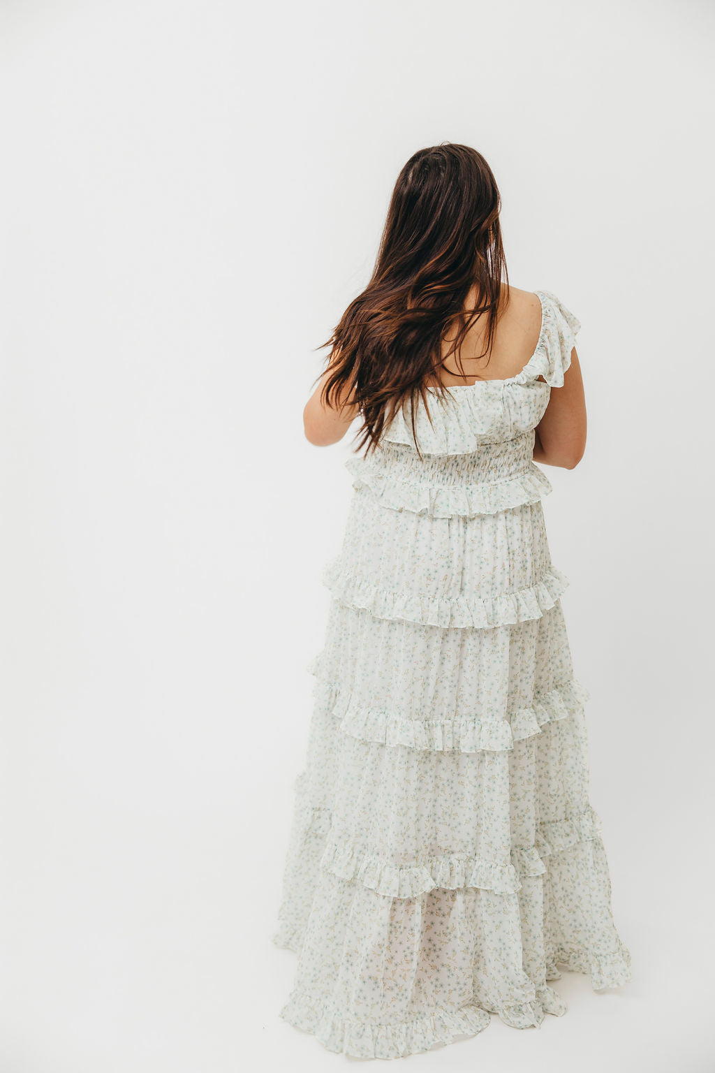 Astrid Ruffle Detail Maxi Dress in Sage Floral - Bump Friendly Maternity Dress for Pregnancy, Nursing & Special Occasions | Flowy Summer Dress for Beach, Wedding & Vacation