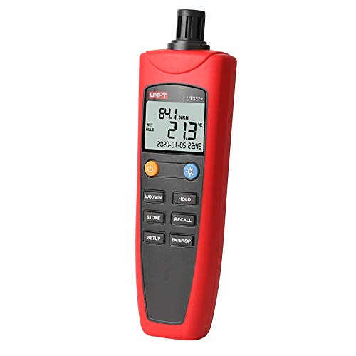 UNI-T UT332+ High Precision Digital Thermometer Hygrometer with Dew Point Measurement -20°C to 70°C, 0-100% RH, °C/°F Switchable, MAX/MIN Recording, USB Data Logger - Ideal for HVAC, Food Storage, Laboratories & Industrial Use