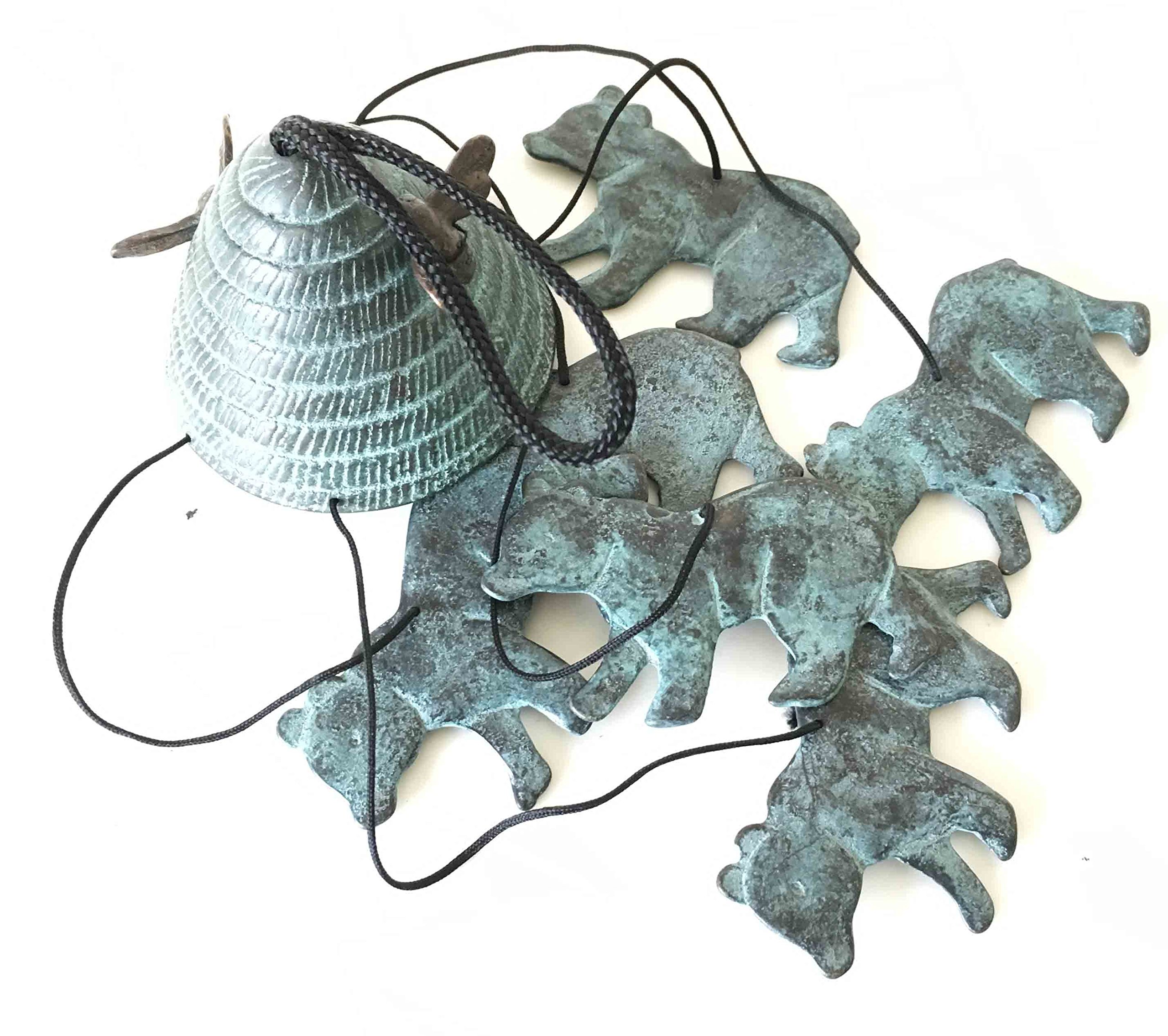 Rocky Mountain Bear & Bee Hive Brass Wind Chime - Handmade Abstract Art Garden Decor with Resonant Sound | Perfect Outdoor Patio Wind Chime for Bear Lovers, Housewarming Gift & Nature-Themed Home Decor