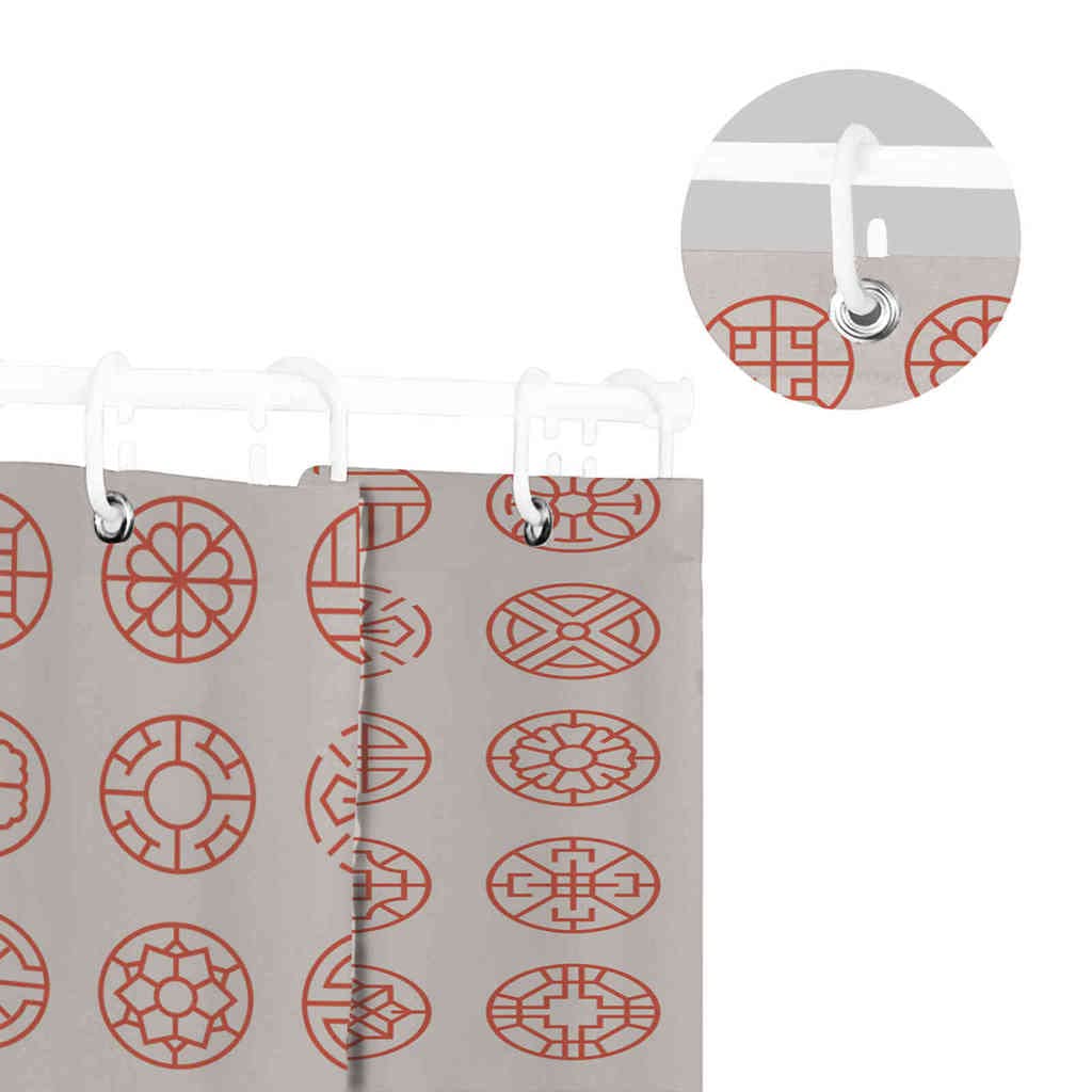 2Pcs Korean & Asian Traditional Circle Pattern Waterproof Shower Curtain Set with Bath Mat & 12 Hooks - 72x72 Inch, Red - Elegant Bathroom Decor for Home, Spa & Hotel Use