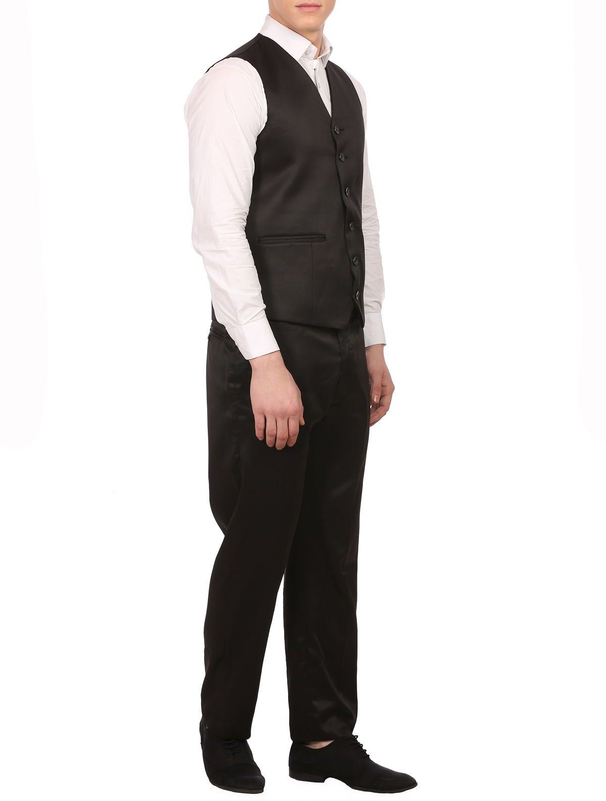 Vintage Men's Polyester Blend Black Tuxedo Vest & Pants Set with Notch Lapel | Formal Wedding, Prom, Evening Wear