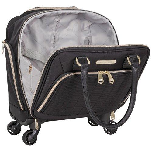 Aimee Kestenberg Women's Black Polyester Twill Double Pocket Quilted Python Print 4-Wheel Underseat Carry-On Luggage - Perfect for Air Travel, Business Trips & Weekend Getaways