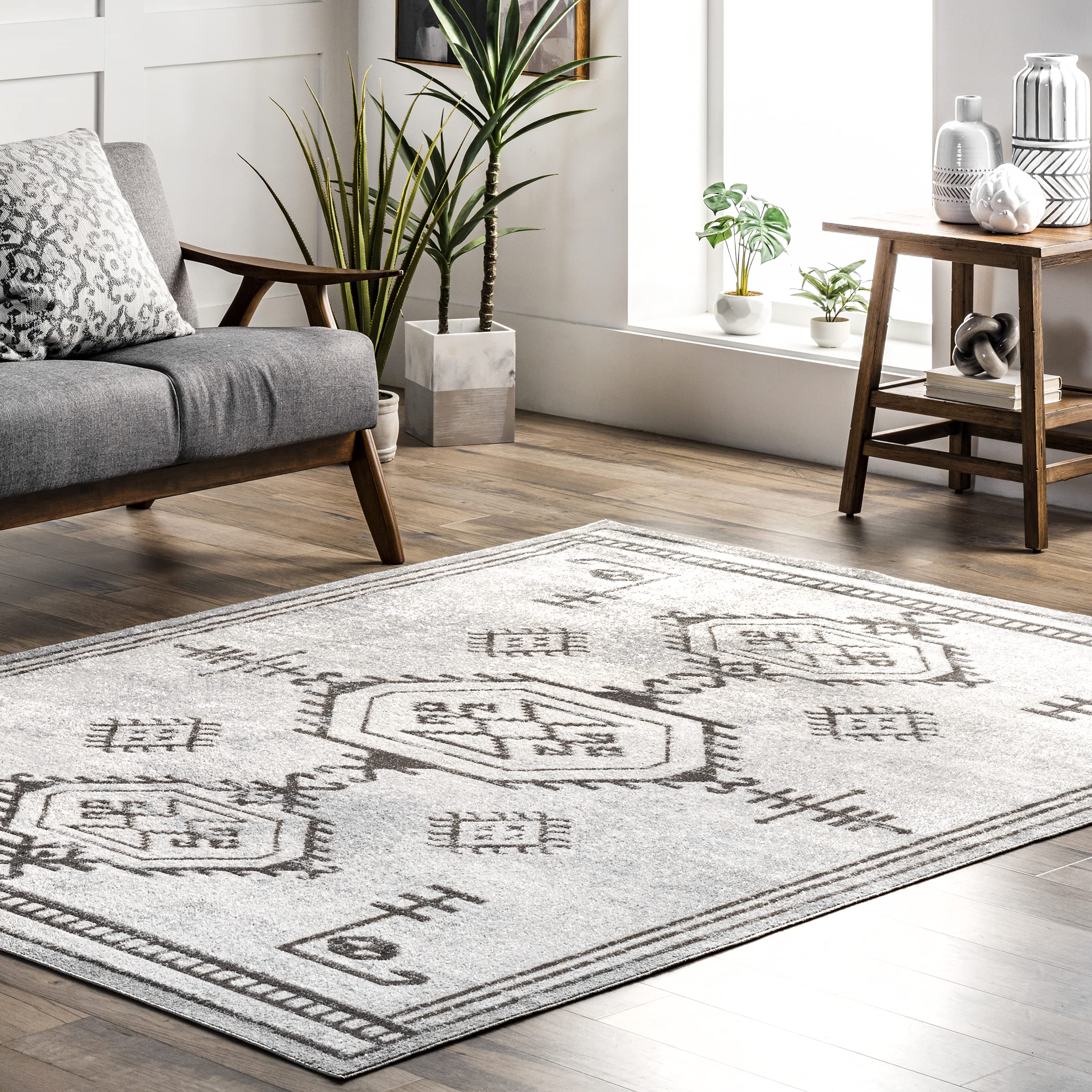 nuLOOM Kyleigh Washable Southwestern Area Rug 8' x 10' Grey - Perfect for Living Room, Bedroom & Southwest Style Home Decor
