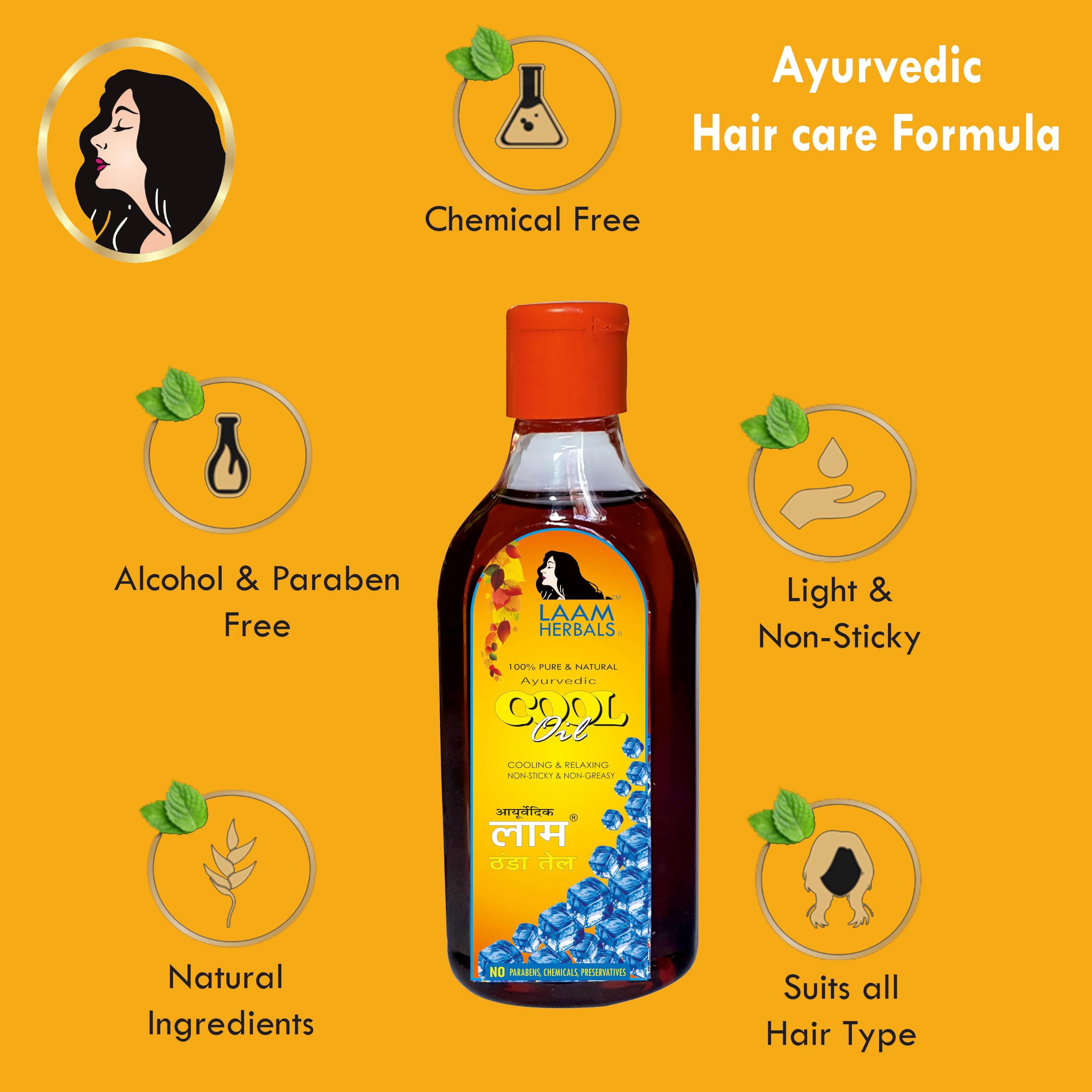 Laam Herbals Ayurvedic Cool Hair Oil - 100ml | Relieves Tension, Headaches, Fatigue & Insomnia | Natural Stress Relief & Scalp Care for Relaxation & Better Sleep