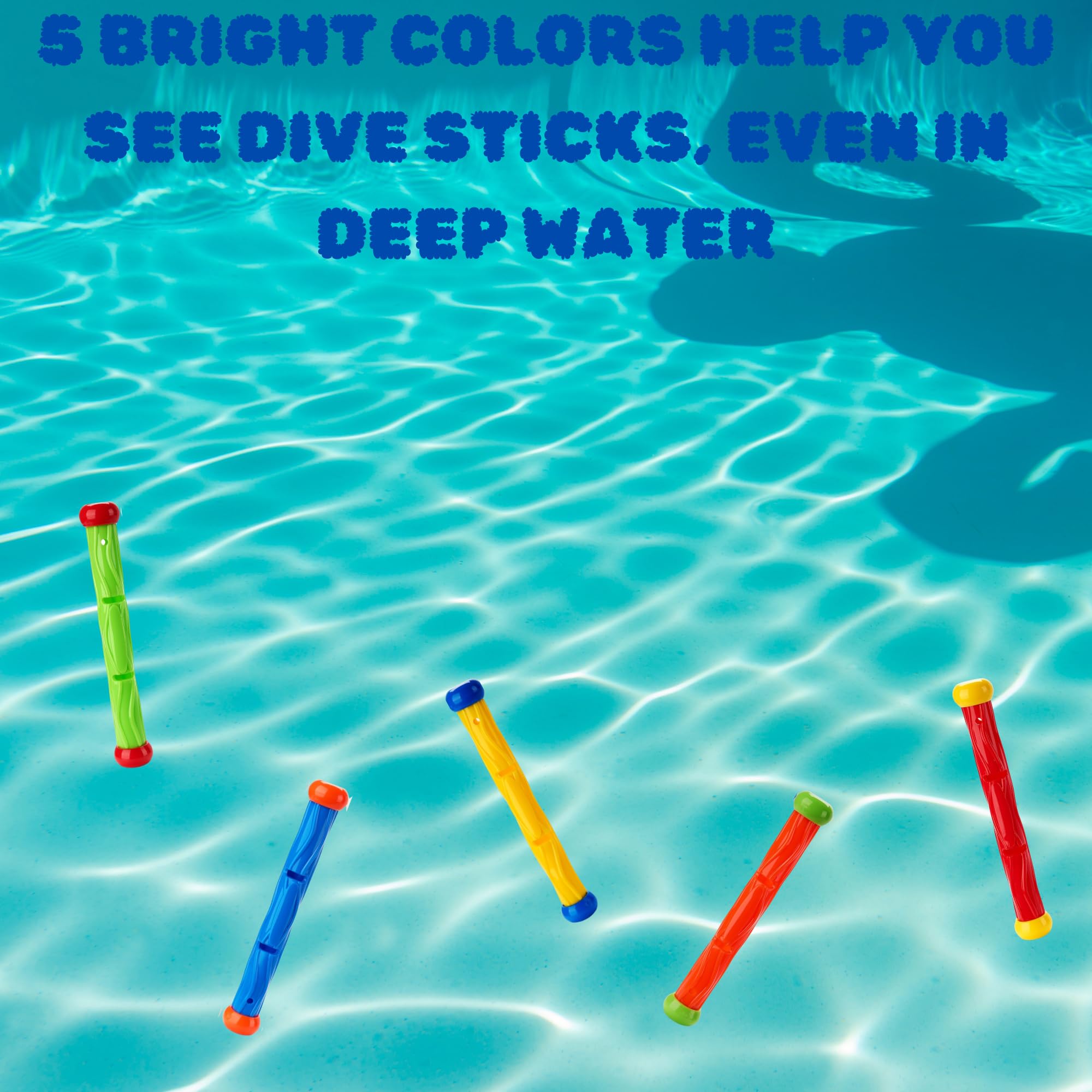 JOEY'Z 5-Piece Fast Sinking Diving Sticks - Colorful Pool Toys for Kids Ages 4-12 - Perfect for Swimming Lessons, Water Games & Summer Pool Parties - Great as Toddler Pool Toys & Family Fun Water Activities