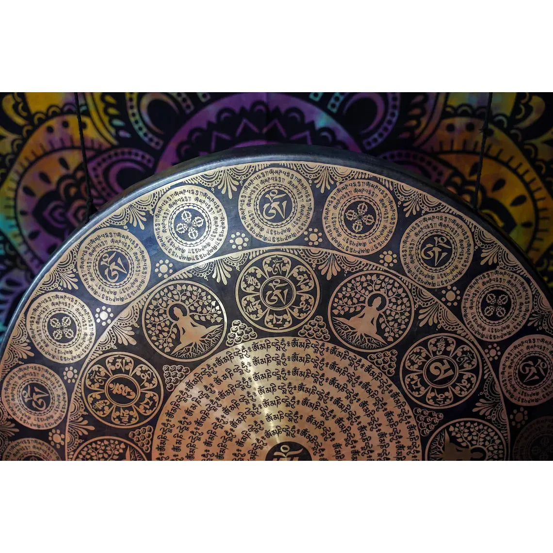 Tibetan Om Mantra Buddha Carving Gong - Handcrafted Meditation Singing Bowl for Yoga, Zen Decor & Spiritual Healing