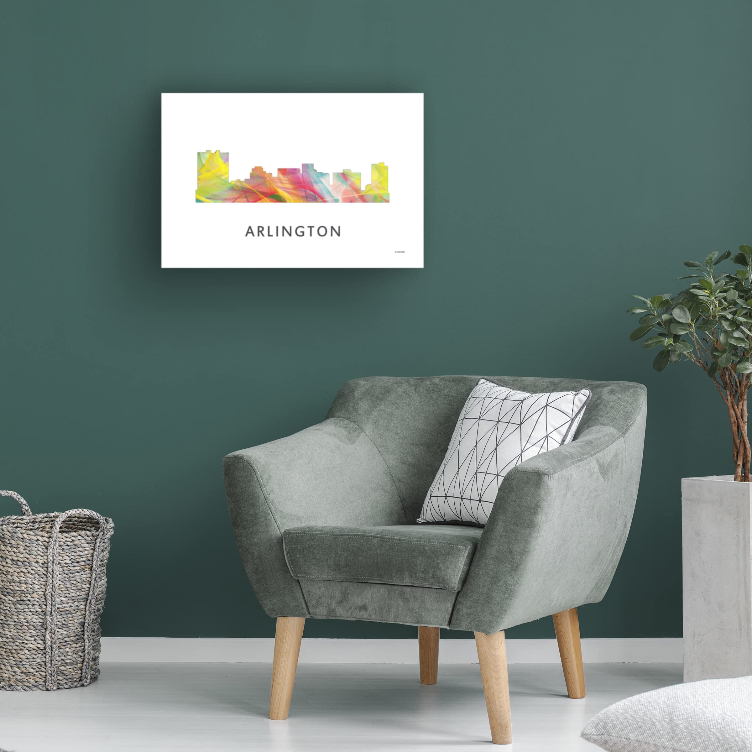 Trademark Fine Art 'Arlington Texas Skyline' Canvas Wall Art by Marlene Watson - 16x24 Inches - Modern Home & Office Decor for Living Room, Bedroom, or Office