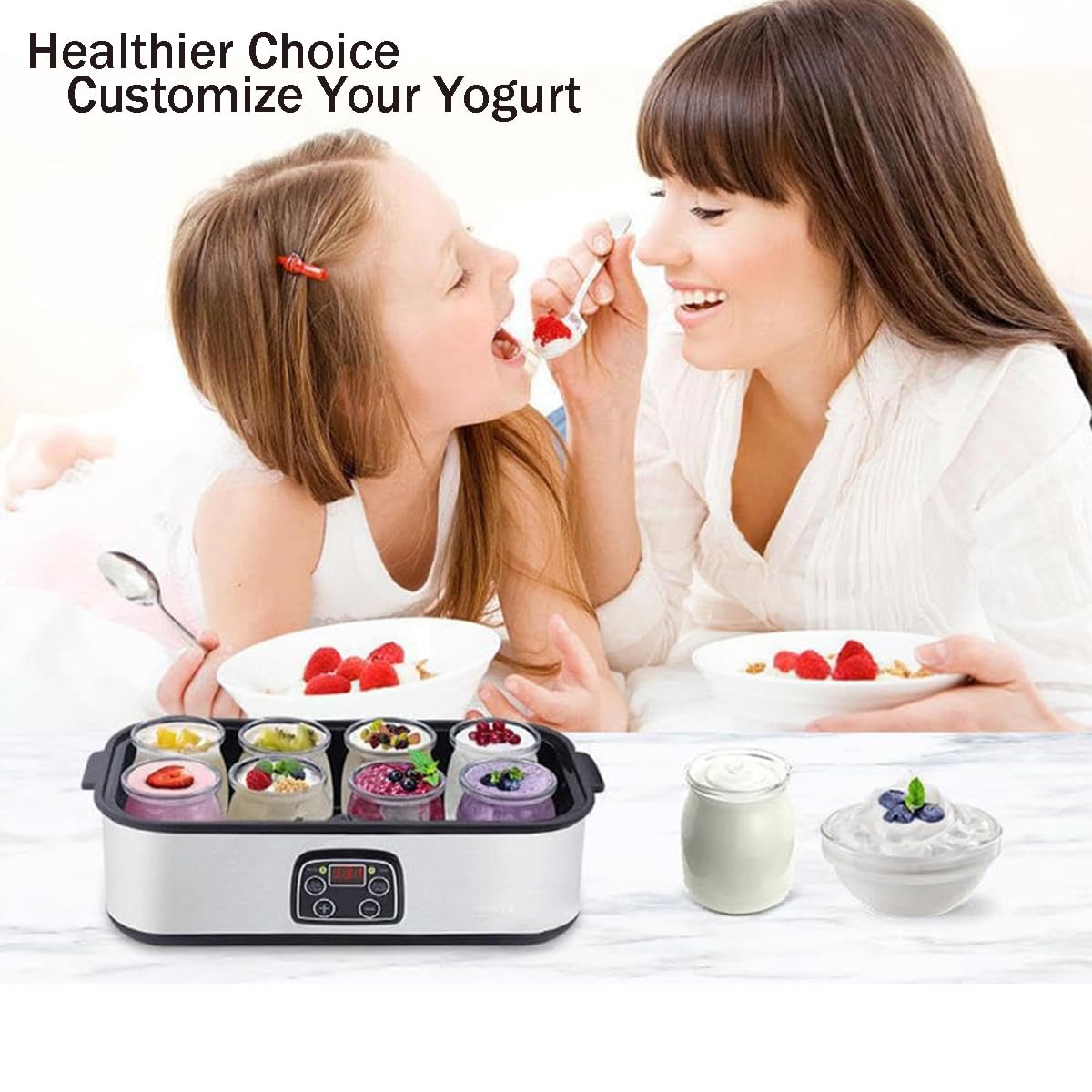 Automatic Yogurt Maker Machine with 8 Glass Jars - 1400ml Stainless Steel Probiotic Yogurt Maker with Digital Timer & Temperature Control - Perfect for Homemade Greek Yogurt, Dairy-Free & Vegan Yogurt - Ideal for Healthy Breakfast, Snacks & Meal Prep