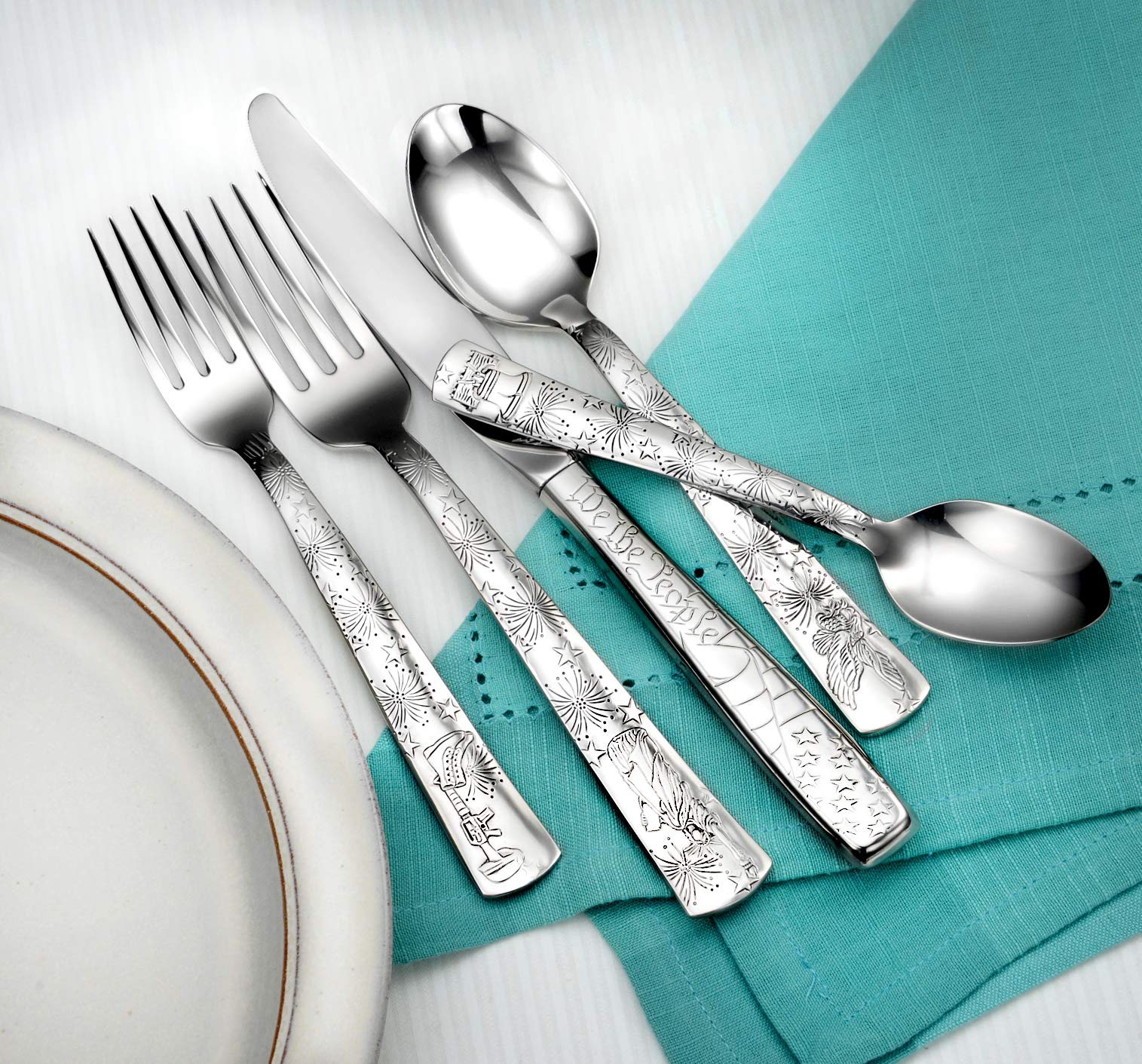Liberty Tabletop 45-Piece Flatware Set - Service for 8, Stainless Steel Silverware Set with Knives, Forks & Spoons - Made in USA - Perfect for Dinner Parties, Weddings & Everyday Dining