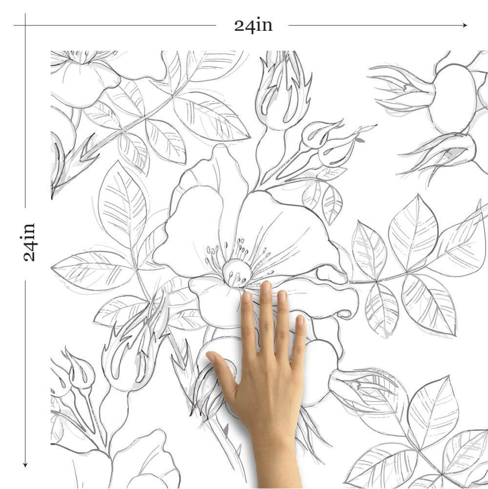 Charcoal and White Floral Peel and Stick Removable Wallpaper - Self-Adhesive Wall Decor for Bedroom, Living Room, and Office - Easy to Install and Remove