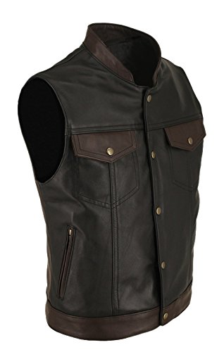 Men's Sexy Real Black & Brown Cow Leather Biker Vest Waistcoat - Stylish Motorcycle Jacket for Riding, Parties & Casual Wear