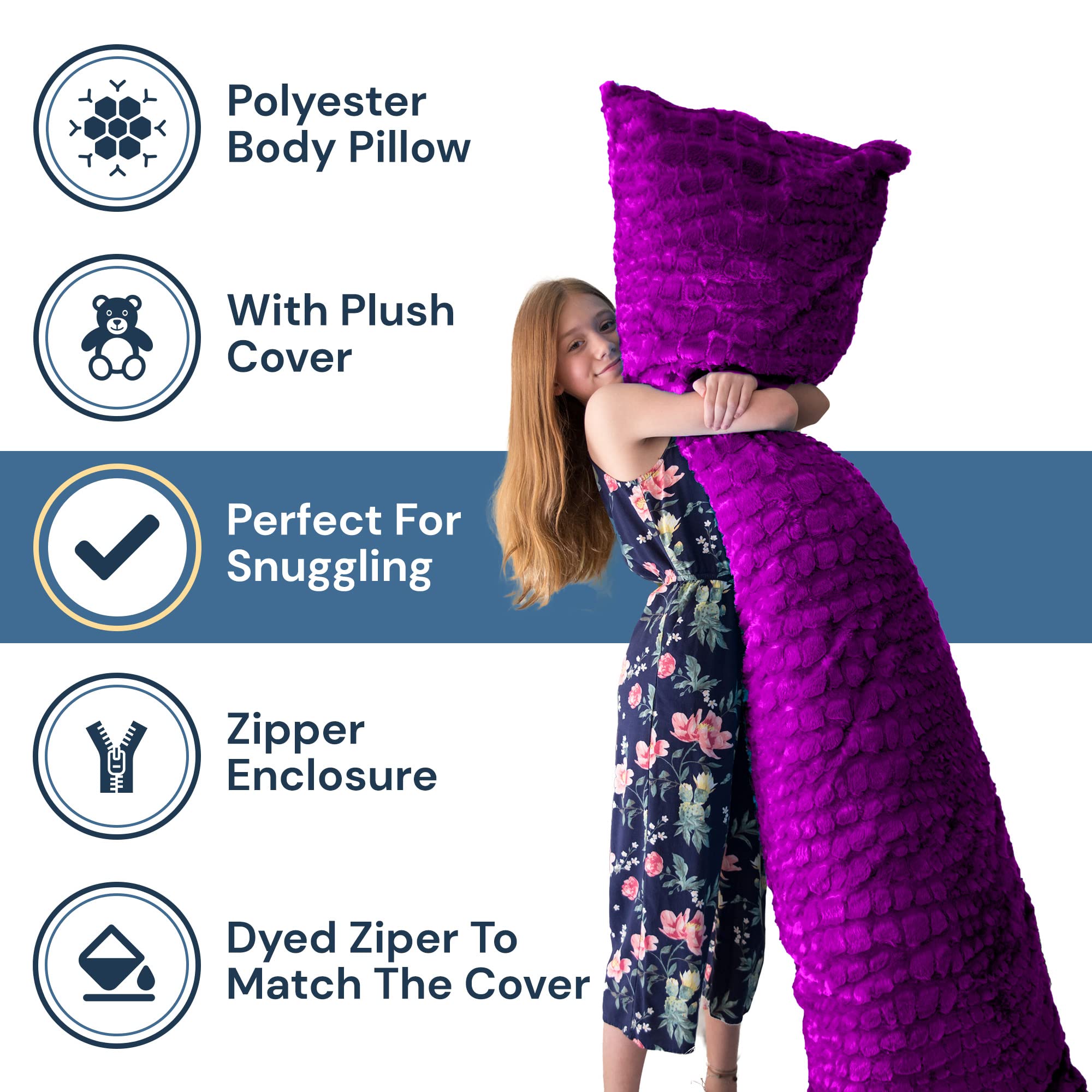Ultra-Soft Pillowtex Plush Body Pillow - 20x60 Inches, Purple - Perfect for Side Sleepers, Pregnancy Support & Lounge Comfort
