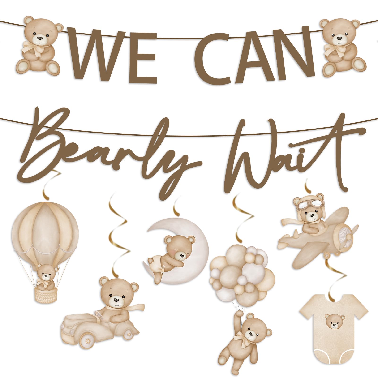 Adorable Baby Shower Decorations Set - Bear-Themed Banner & 6 Hanging Swirls for Gender Neutral Birthday Party Decor | Perfect for Nursery, First Birthday, and Baby Shower Favors