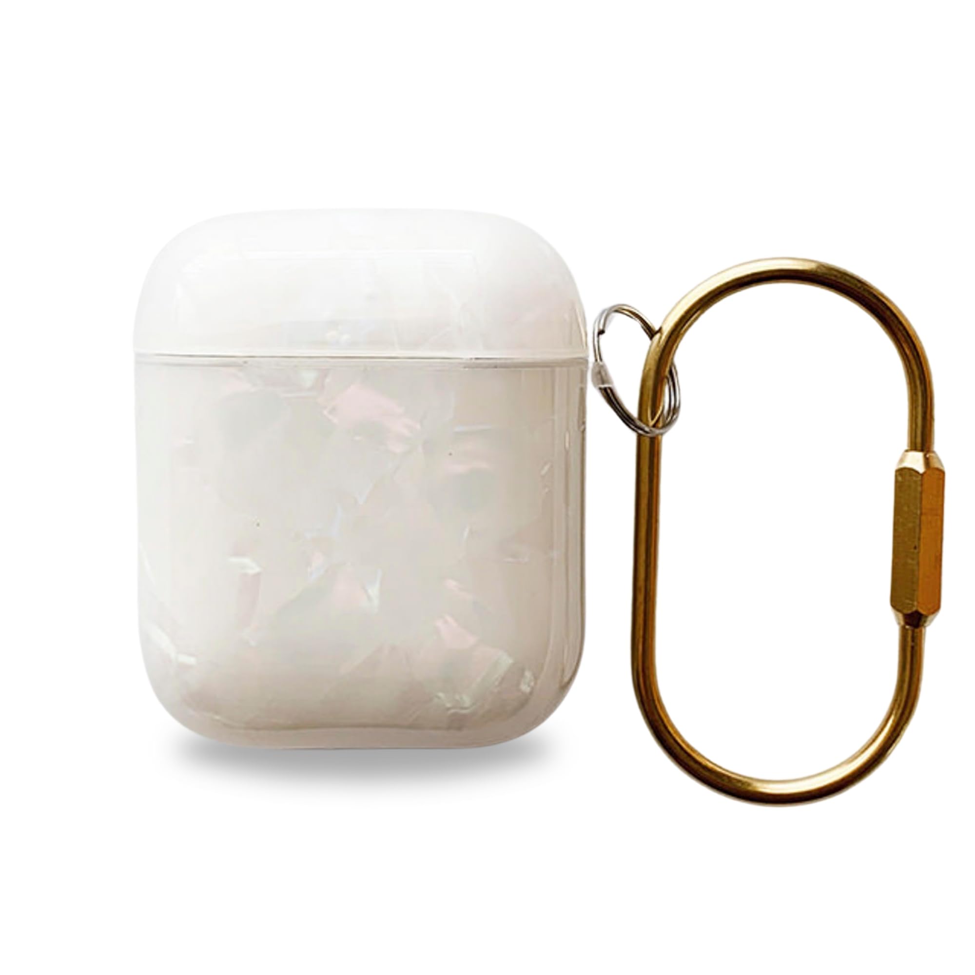 Slim Protective AirPods Case Cover - Pearl White | Hard Shell Keychain for AirPods 1 & 2 | Lightweight & Durable for Travel & Gym