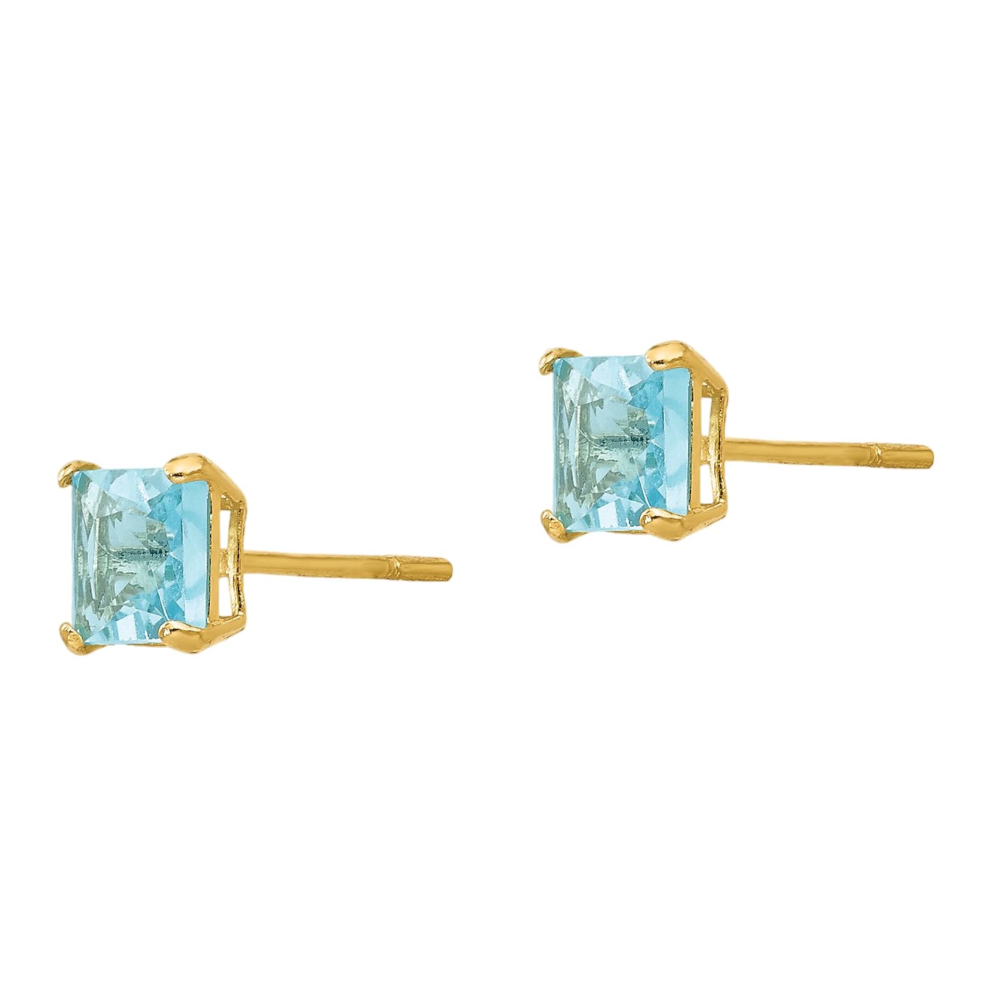 14K Solid Yellow Gold Sky Blue Topaz 4mm Square Stud Earrings - Dainty Gemstone Jewelry for Women, Perfect for Everyday Wear, Gift Giving & Special Occasions