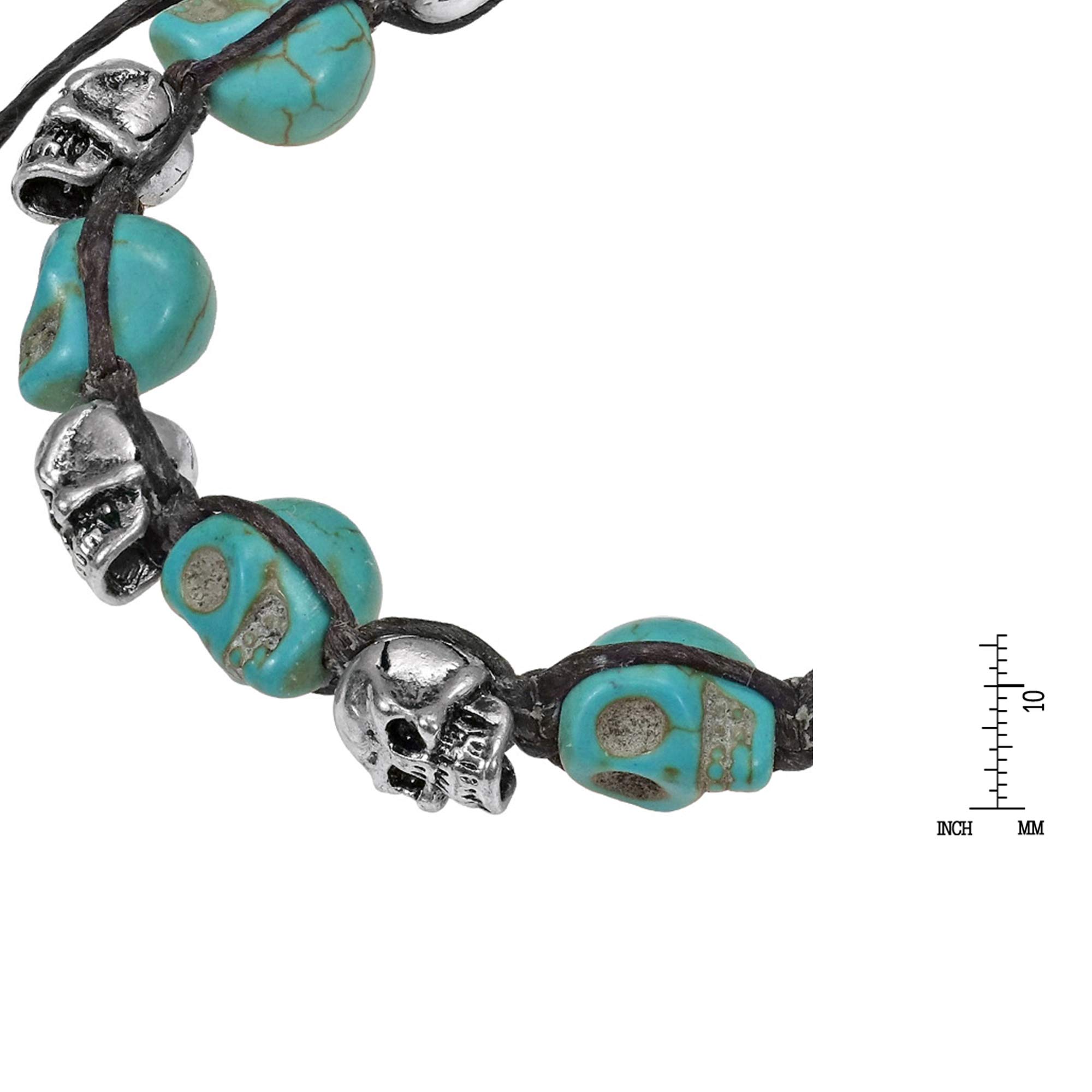 AeraVida Smiling Skulls Turquoise Cotton Wrap Bracelet for Women - Boho Chic Halloween Jewelry Gift for Parties, Costumes & Everyday Wear