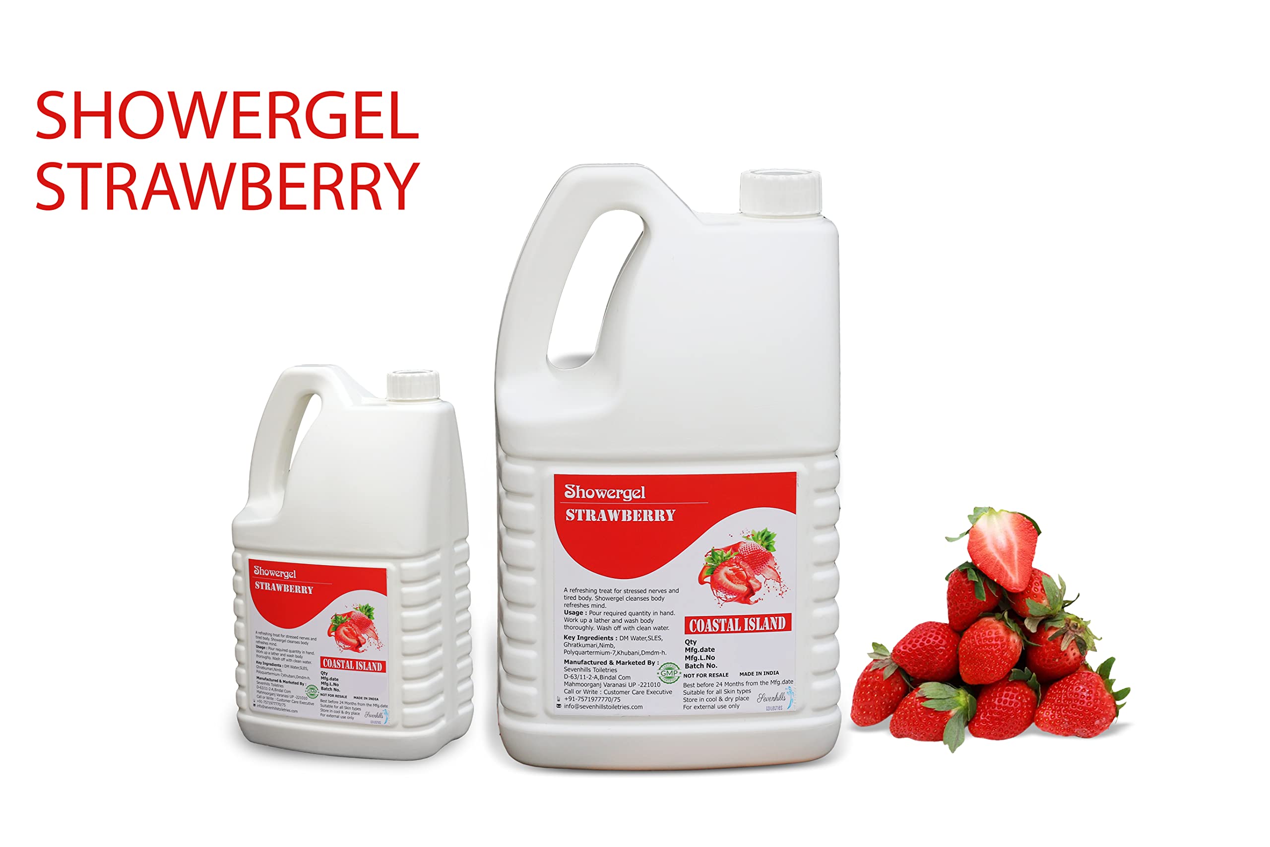 Sevenhills Toiletries Bulk 5L Strawberry Body Wash & Shower Gel - Hotel Amenities Kit, Guest House Supplies, Wedding & Hospital Toiletry Essentials - Perfect for Hospitality Industry, Events & Healthcare Facilities
