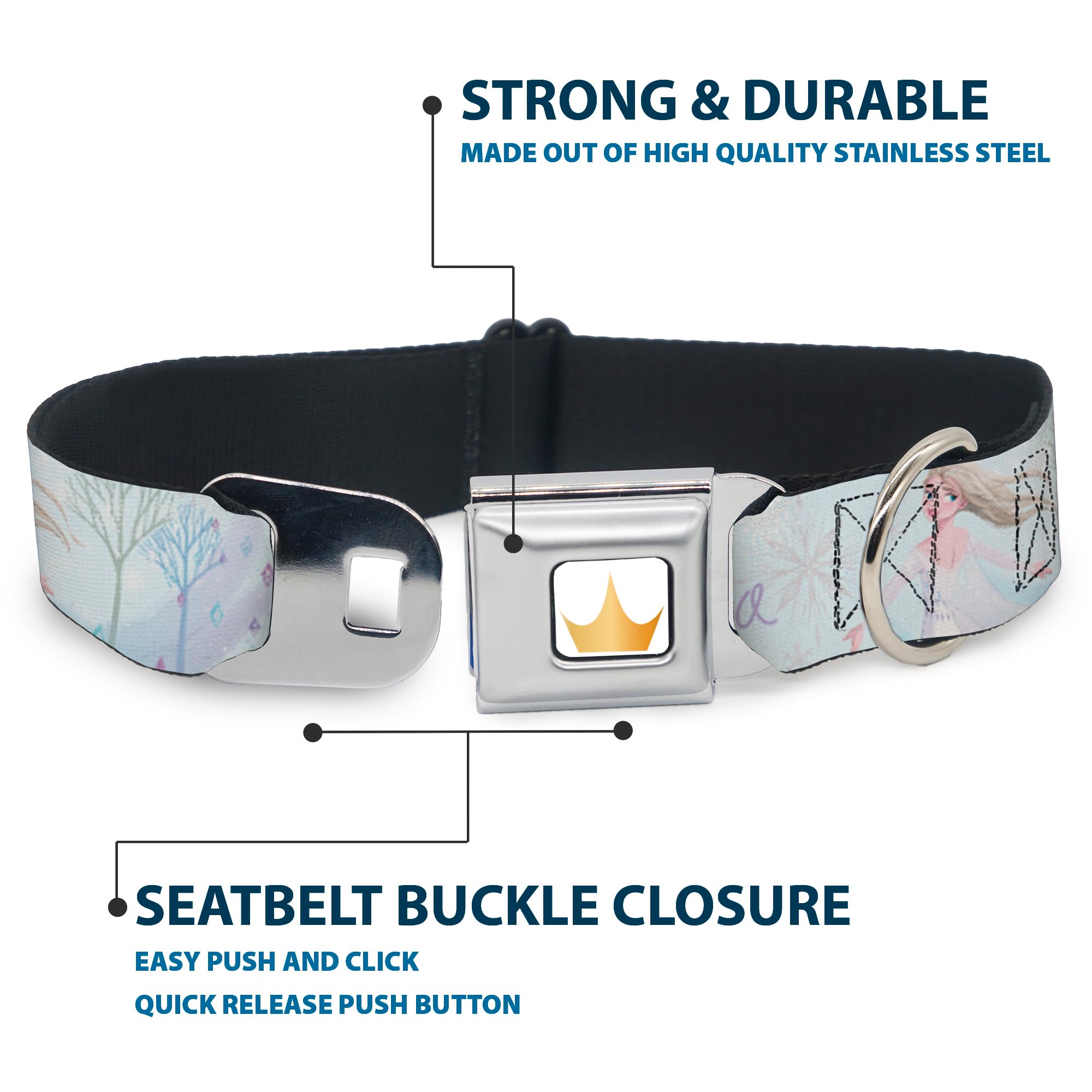 Frozen Elsa Snowflake Dog Collar with Seatbelt Buckle - Adjustable 9.5 to 13 Inches, 1.0 Inch Wide - Perfect for Car Rides, Walks & Disney-Themed Pet Costumes
