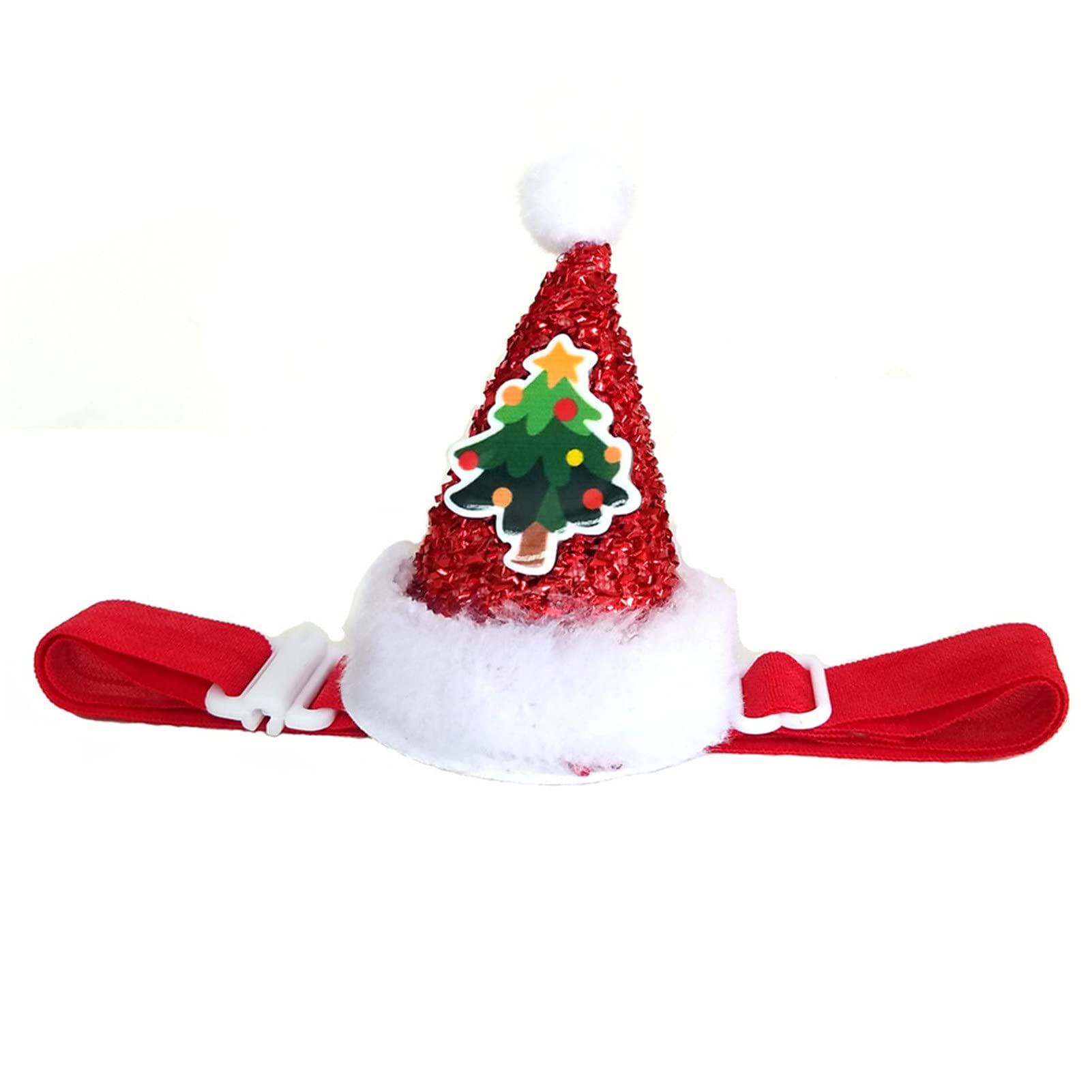 Christmas Pet Hat for Small Dogs - Festive Pom Pom Cone Hat for Holiday Dress Up & Photos