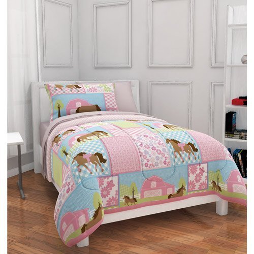 Casa Country Meadows Full Size Pink Bed in A Bag Set - Complete Bedding Set with Comforter, Sheets & Pillowcases for Cozy Country Style Bedroom Decor