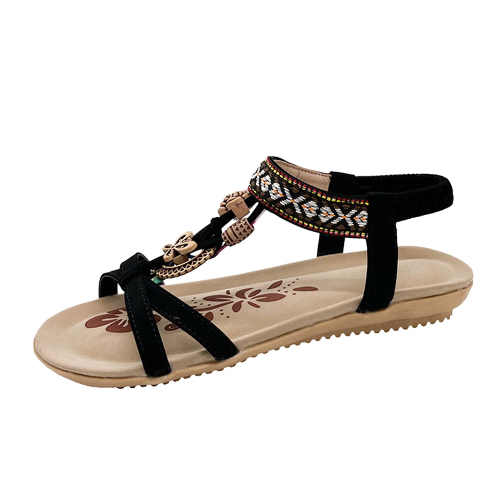 Women's Bohemian Flat Toe Casual Sandals - Large Size Spring & Summer Beach Shoes | Fashionable Open-Toe Sandals for Women, Perfect for Vacation, Walking & Outdoor Activities