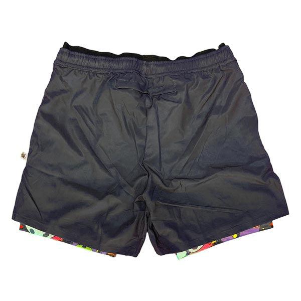 Men's 2-in-1 Compression Pickleball Shorts - Navy/Neon Motley - Moisture Wicking & Breathable for Sports & Training