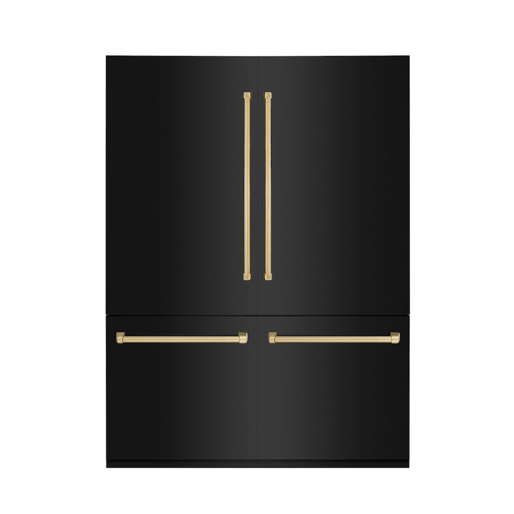 ZLINE Autograph Edition 60-Inch French Door Built-In Refrigerator - 32.2 cu ft Capacity, Bottom Freezer, Water Dispenser & Ice Maker - Black Stainless Steel with Polished Gold Accents (RBIVZ BS 60 G) | Perfect for Modern Kitchens, Luxury Homes & Gourmet Cooking Spaces