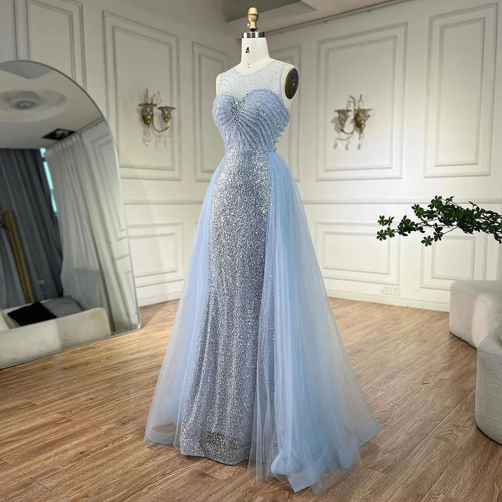 Sparkling Crystal Gold Evening Gown with Detachable Overskirt LA72588 - Elegant Prom Dress for Formal Events & Wedding Parties