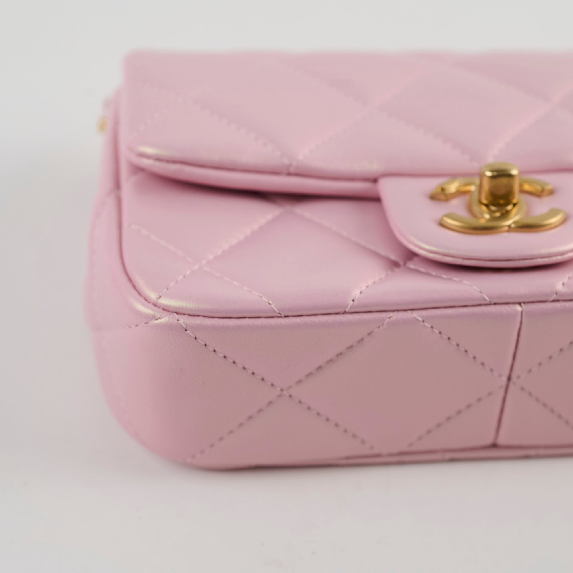 Chanel 2024 Seasonal Square Flap Bag with Pearl Accents in Iridescent Pink - Perfect for Evening Events, Luxury Gift Giving & Fashionable Outfits
