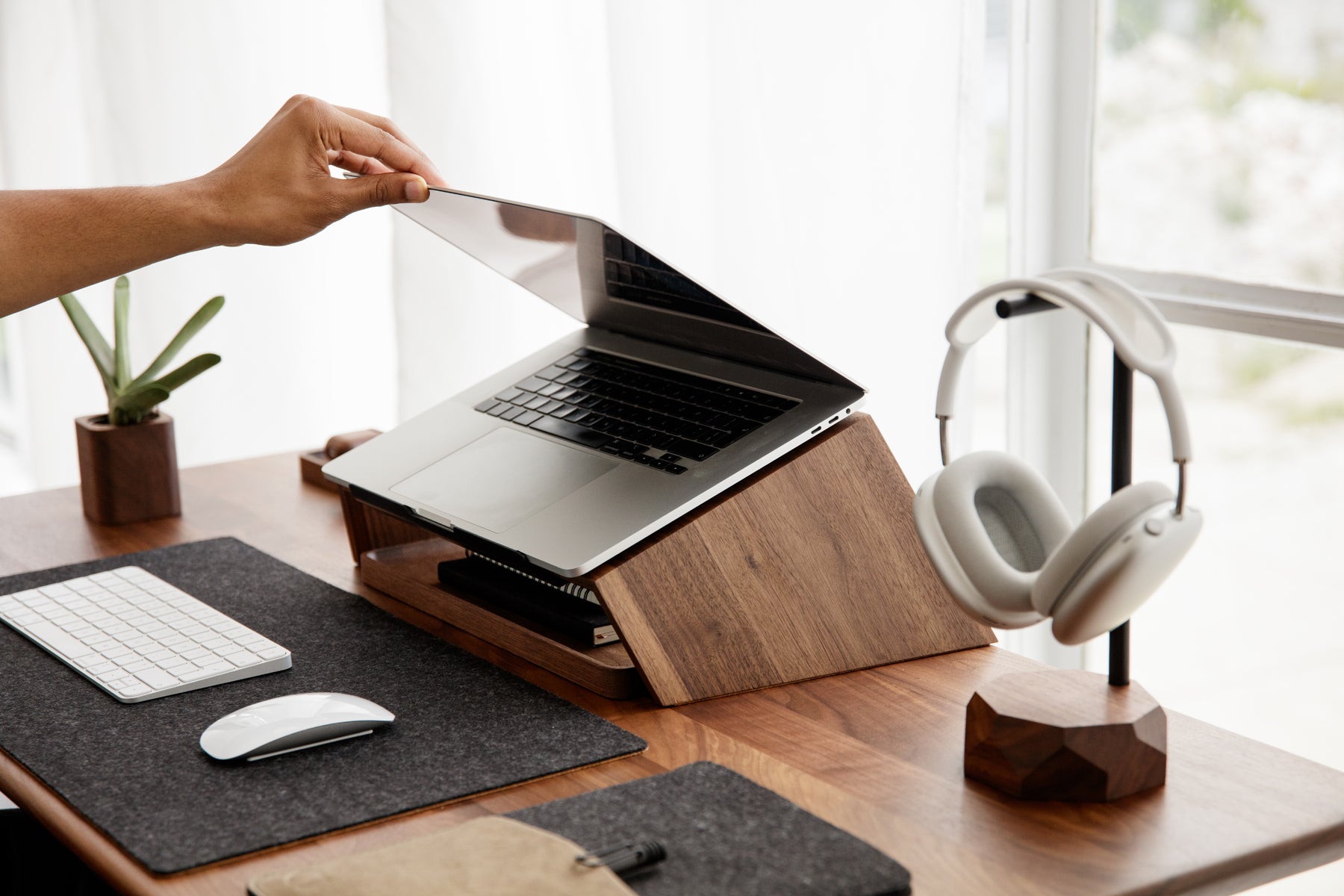 Ergonomic Solid Wood Laptop Stand for Desk - Adjustable Height & Angle, Space-Saving Computer Riser for Home Office, Gaming, and Workstation Setup
