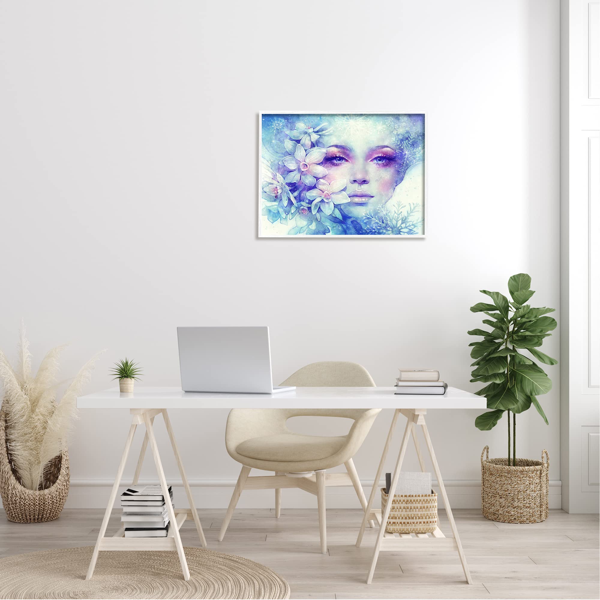 Stupell Industries Detailed Woman Purple Makeup Floral Bouquet Snowflakes Wall Art - Modern Home Decor for Living Room, Bedroom & Office - Designed by Christopher Cuseo