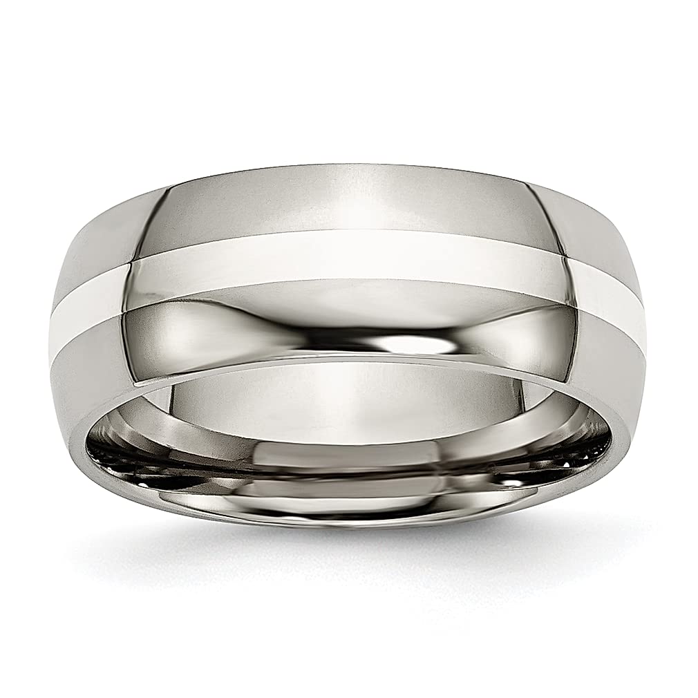 ICE CARATS 8mm Titanium 925 Sterling Silver Inlaid Wedding Band Ring for Women - Durable & Hypoallergenic Fine Jewelry, Perfect as Anniversary Gift, Engagement Ring or Bridal Jewelry Set